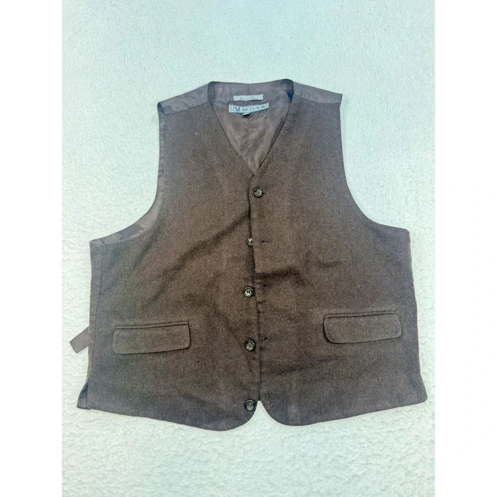 Mimosa Brown Wool Blend Waistcoat Vest Mens Medium Adjustable Cinch Back Pocket